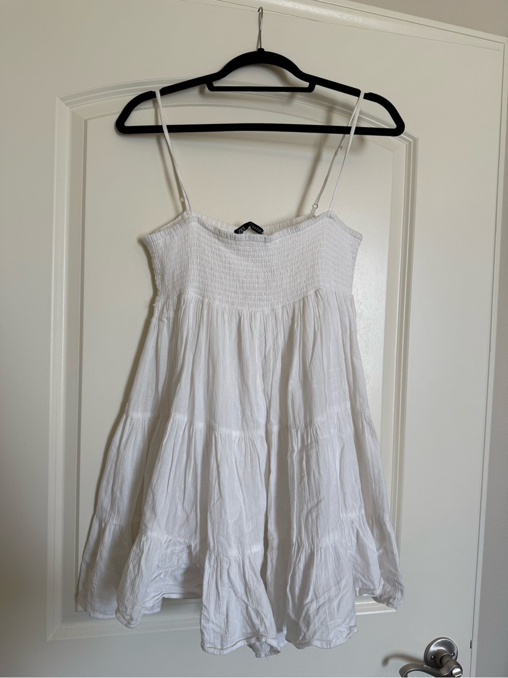 Zara White Tiered Smocked Mini Dress